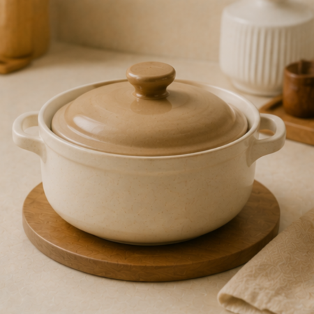Deep-Walled Clay Pot with Dual Handles
